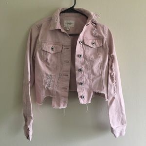Jessica Simpson distressed pink denim jacket
